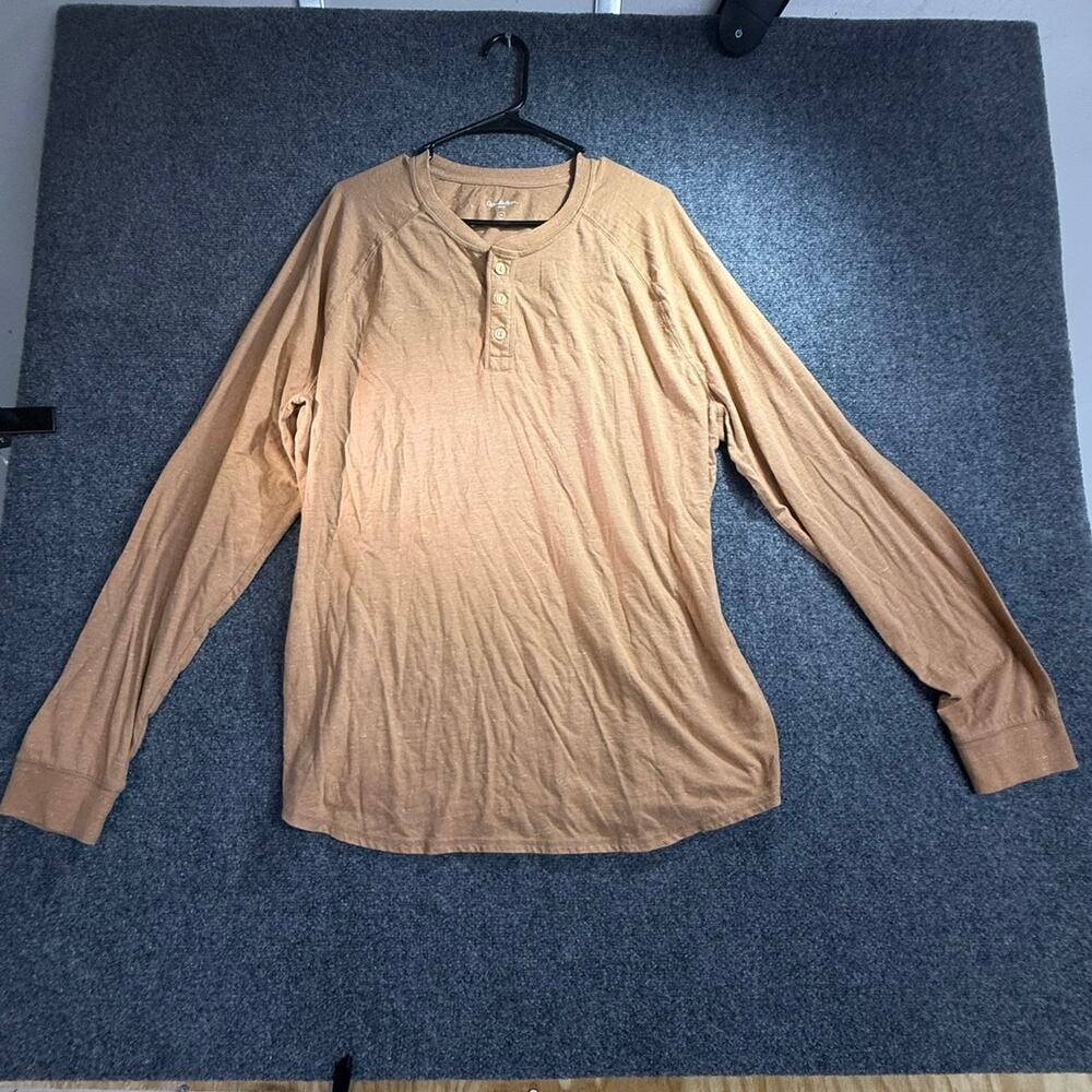 Goodfellow & Co Men's Tan Heather Long Sleeve Button Henley Shirt Size XXL